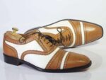 Men's Brown White Cap Toe Lace Up Leather Shoe - leathersguru