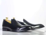 Handmade Black Leather Loafers For Men's - leathersguru