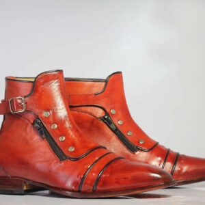 Handmade Burgundy Leather Zip Buckle Boots For Men's - leathersguru