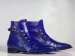 Men's Purple Ankle Cap Toe Buckle Leather Boot - leathersguru
