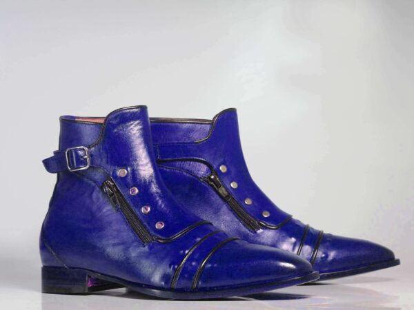 Men's Purple Ankle Cap Toe Buckle Leather Boot - leathersguru
