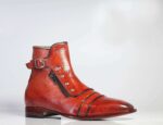 Handmade Burgundy Leather Zip Buckle Boots For Men's - leathersguru