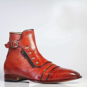 Handmade Burgundy Leather Zip Buckle Boots For Men's - leathersguru