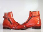 Handmade Burgundy Leather Zip Buckle Boots For Men's - leathersguru