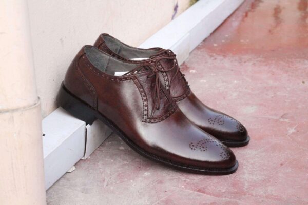 Handmade Brown Leather Brogue Lace Up Men's Shoe - leathersguru