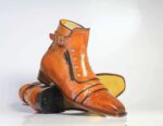 Men's Tan Ankle Cap Toe Buckle Leather Boot - leathersguru