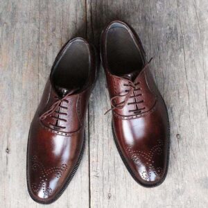 Handmade Brown Leather Brogue Lace Up Men's Shoe - leathersguru