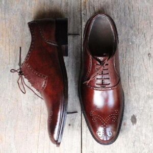 Handmade Brown Leather Brogue Lace Up Men's Shoe - leathersguru