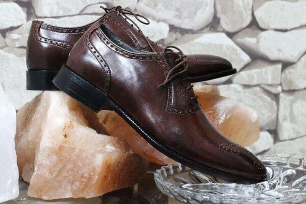 Handmade Brown Leather Brogue Lace Up Men's Shoe - leathersguru