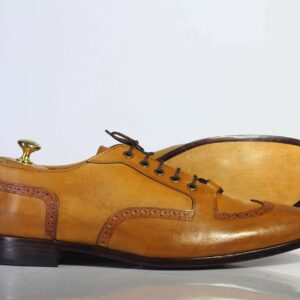 Bespoke Tan Leather Wing Tip Brogue Toe Lace Up Boot - leathersguru