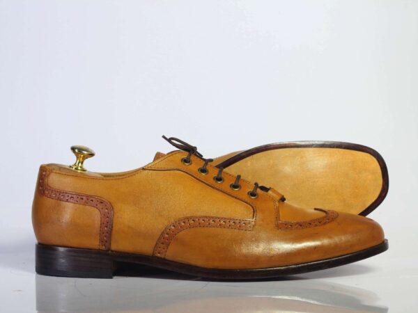 Bespoke Tan Leather Wing Tip Brogue Toe Lace Up Boot - leathersguru