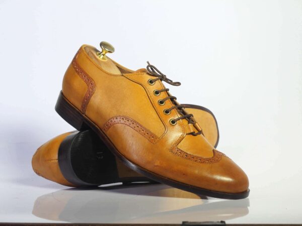 Bespoke Tan Leather Wing Tip Brogue Toe Lace Up Boot - leathersguru