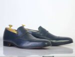 Handmade Navy Blue Penny Loafers Leather Shoes For Men's - leathersguru