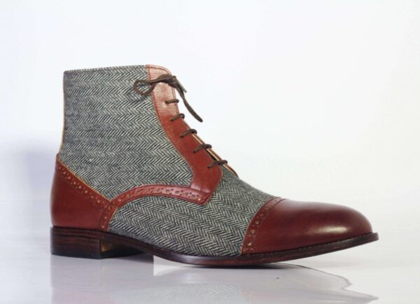 Men's Two Tone Ankle High Lace Up Leather Tweed Boot - leathersguru