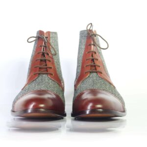 Men's Two Tone Ankle High Lace Up Leather Tweed Boot - leathersguru