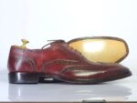 Bespoke Burgundy Leather Wing Tip Lace Up Shoe for Men - leathersguru