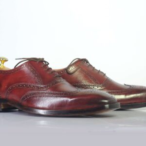 Bespoke Burgundy Leather Wing Tip Lace Up Shoe for Men - leathersguru