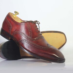 Bespoke Burgundy Leather Wing Tip Lace Up Shoe for Men - leathersguru