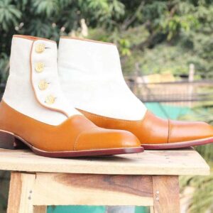 Handmade Two Tone Ankle High Button Boot - leathersguru