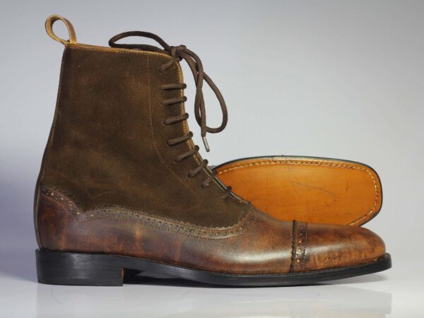 Bespoke Brown Leather Suede Cap Toe Ankle Lace Up Boots - leathersguru