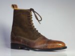 Bespoke Brown Leather Suede Cap Toe Ankle Lace Up Boots - leathersguru