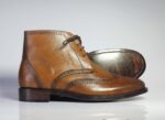 Bespoke Tan Chukka Leather Wing Tip Lace Up Boots - leathersguru