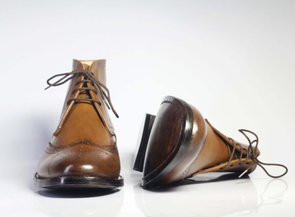 Bespoke Tan Chukka Leather Wing Tip Lace Up Boots - leathersguru