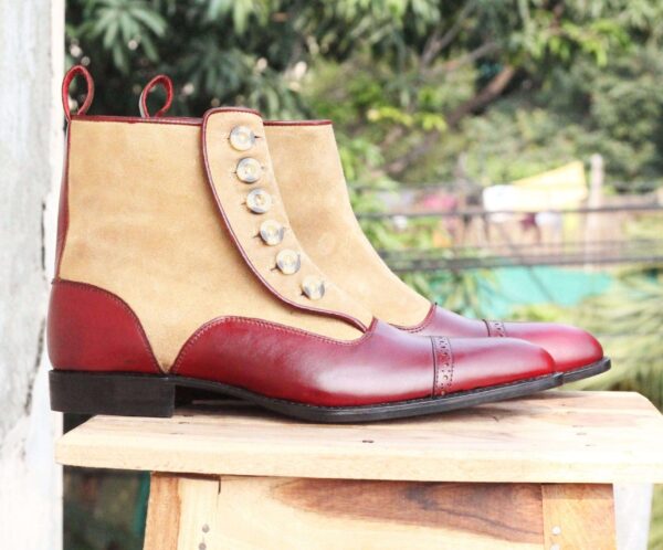 Men's Burgundy Button Top Ankle Boot - leathersguru