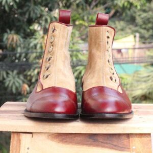 Men's Burgundy Button Top Ankle Boot - leathersguru