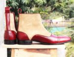 Men's Burgundy Button Top Ankle Boot - leathersguru