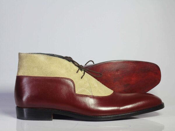 Bespoke Burgundy Beige Chukka Leather Suede Boot - leathersguru