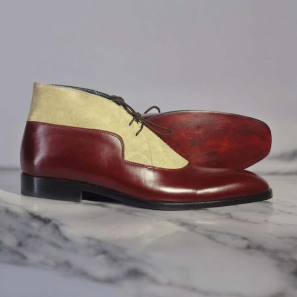 Men's Burgundy & Beige Lace Up Leather Suede Shoe - leathers guru