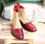 Men's Burgundy Button Top Ankle Boot - leathersguru