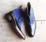 Handmade Burgundy Beige Button Top Ankle Boot - leathersguru