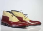 Bespoke Burgundy Beige Chukka Leather Suede Boot - leathersguru