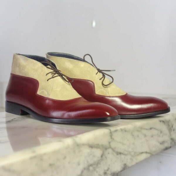 Men's Burgundy & Beige Lace Up Leather Suede Shoe - leathers guru