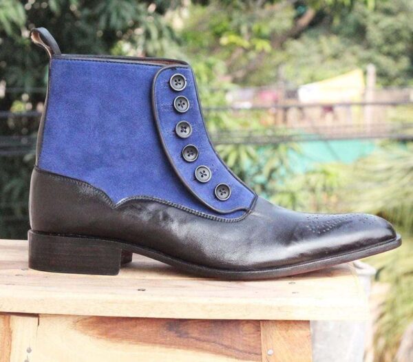 Handmade Burgundy Beige Button Top Ankle Boot - leathersguru