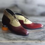 Men's Burgundy & Beige Lace Up Leather Suede Shoe - leathers guru