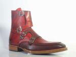 Bespoke Burgundy Leather High Ankle Monk Strap Boots - leathersguru