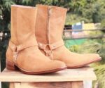 Handmade Beige Side Zipper Ankle Boots - leathersguru