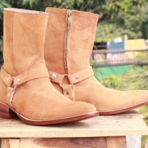 Handmade Beige Side Zipper Ankle Boots - leathersguru