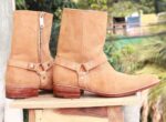 Handmade Beige Side Zipper Ankle Boots - leathersguru