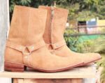 Handmade Beige Side Zipper Ankle Boots - leathersguru