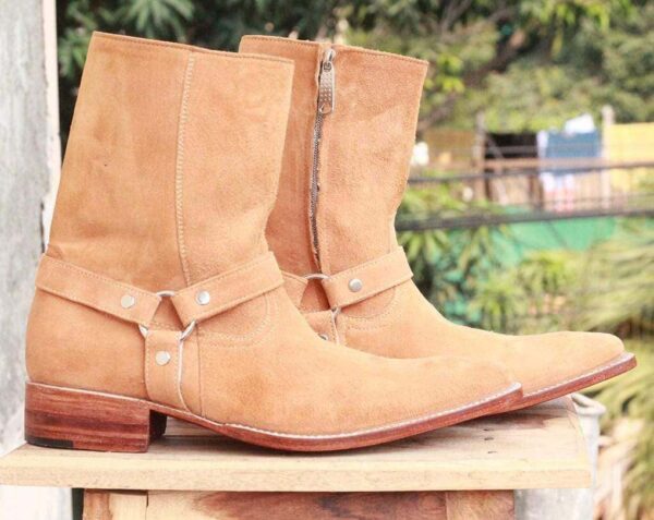 Handmade Beige Side Zipper Ankle Boots - leathersguru