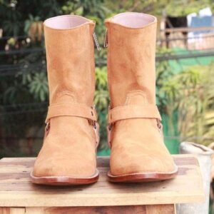 Handmade Beige Side Zipper Ankle Boots - leathersguru