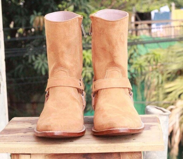 Handmade Beige Side Zipper Ankle Boots - leathersguru