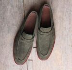 Handmade Green Suede Loafers Shoe - leathersguru