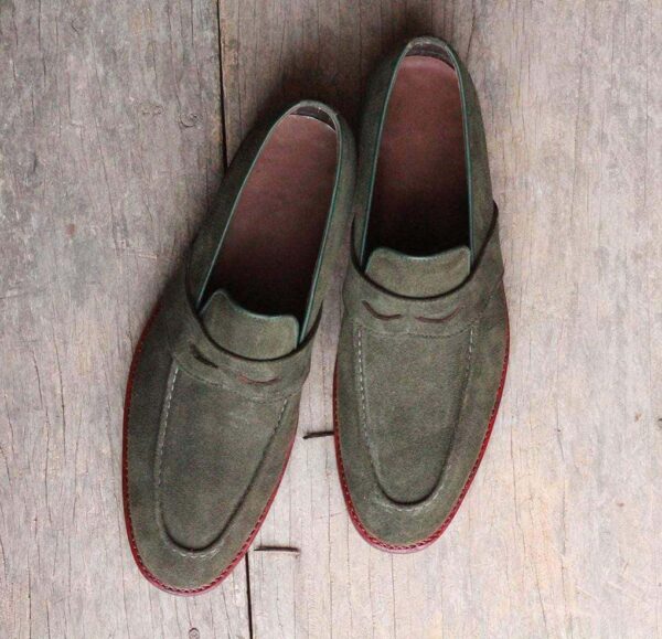 Handmade Green Suede Loafers Shoe - leathersguru
