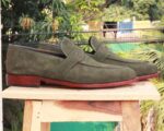 Handmade Green Suede Loafers Shoe - leathersguru