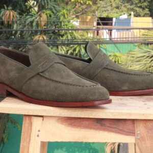 Handmade Green Suede Loafers Shoe - leathersguru